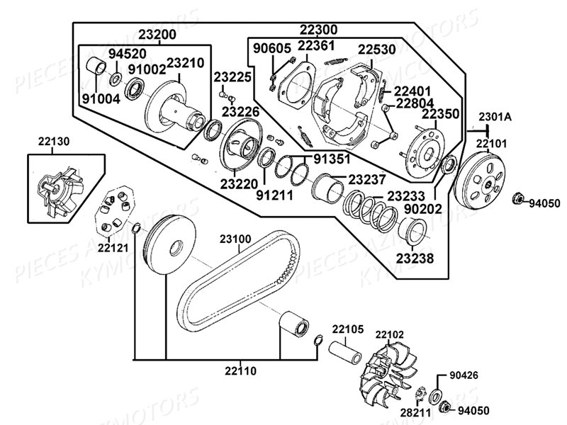 Variateur Embrayage KYMCO Pièces PEOPLE 125 S I ABS EURO 4 (TF25AB)