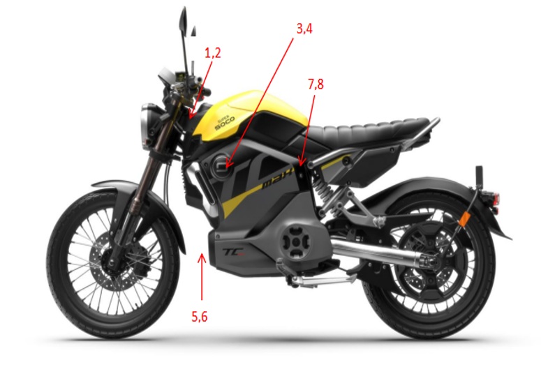 Stickers Moto Jaune SUPER SOCO Pièces TC Max 95 Km (125cc) SOCO ORIGINE