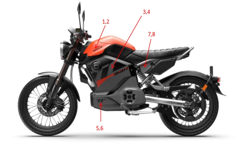 Stickers Moto Orange SUPER SOCO Pièces TC Max 95 Km (125cc) SOCO ORIGINE