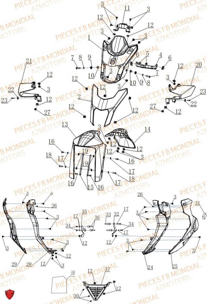 Carenage Avant FB MONDIAL Pieces PIEGA 452 ABS M4