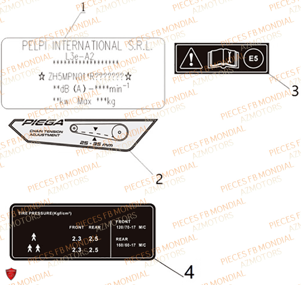Labels FB MONDIAL Pieces PIEGA 452 ABS M4