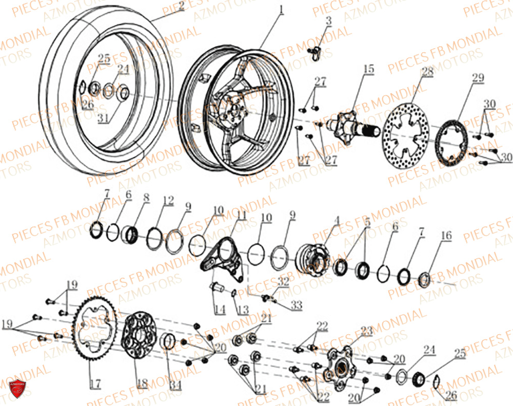 Roue Arriere FB MONDIAL Pieces PIEGA 452 ABS M4