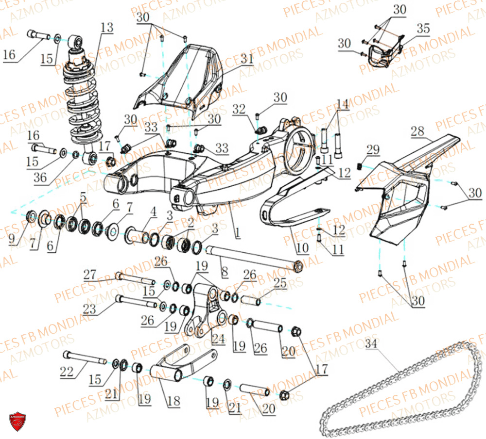 Bras Oscillant FB MONDIAL Pieces PIEGA 452 ABS M5