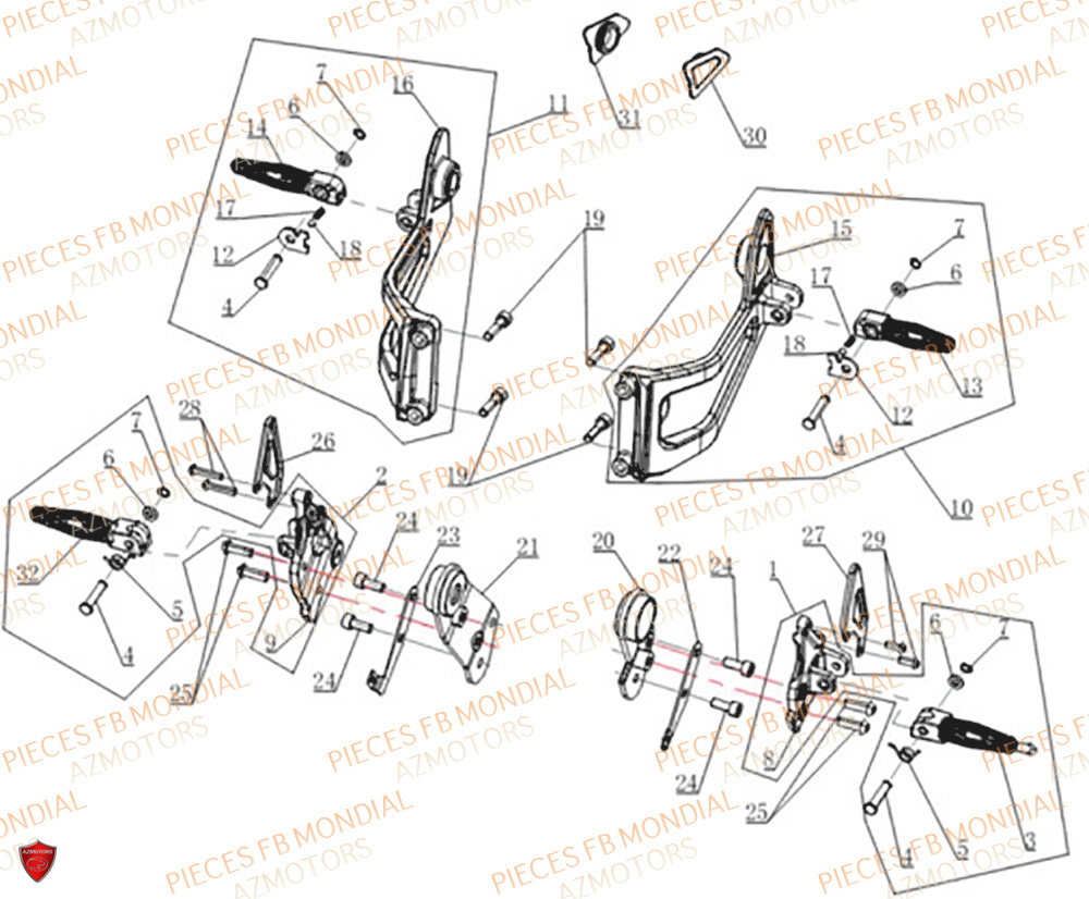 Cale Pied FB MONDIAL Pieces PIEGA 452 ABS M5