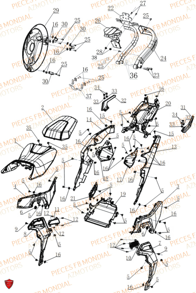 Carenage Arriere FB MONDIAL Pieces PIEGA 452 ABS M5