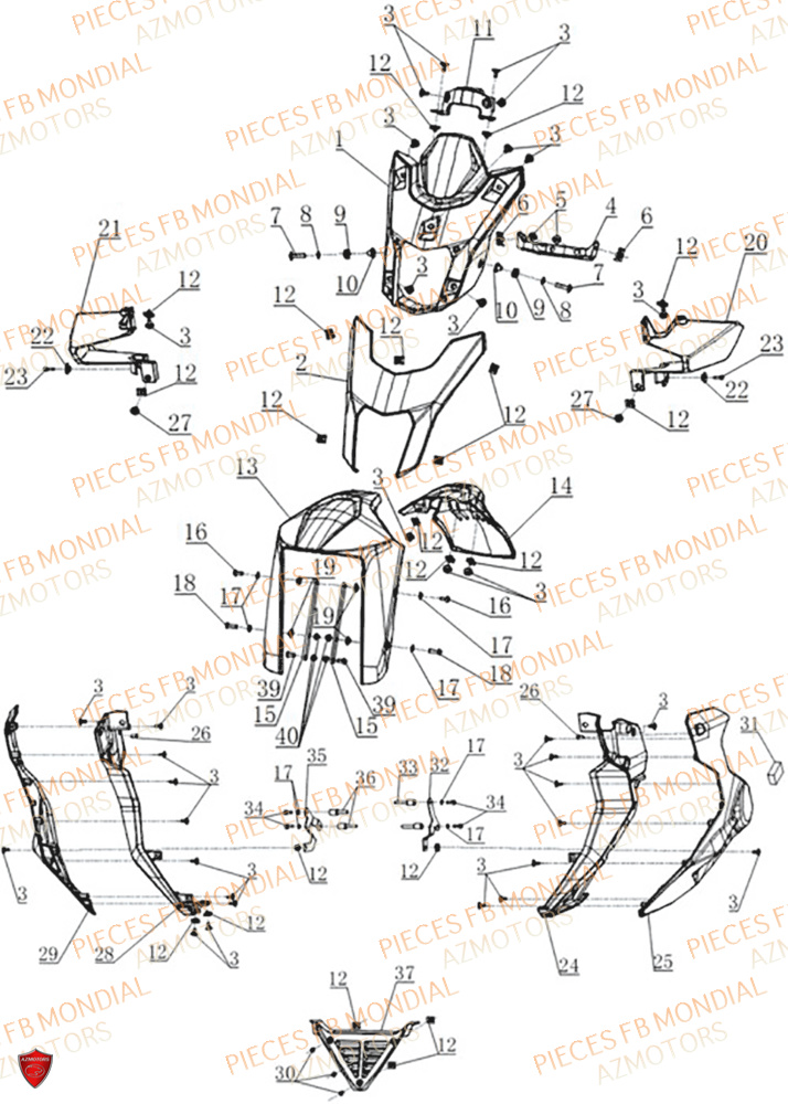 Face Avant FB MONDIAL Pieces PIEGA 452 ABS M5