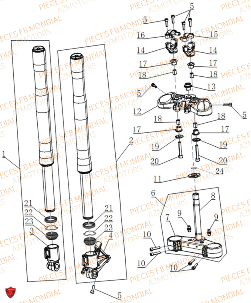 Fourche FB MONDIAL Pieces PIEGA 452 ABS M5