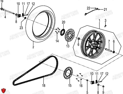 ROUE_ARRIERE FB MONDIAL Pieces PIEGA 125 ABS (M3) (2023) FB Mondial Origine