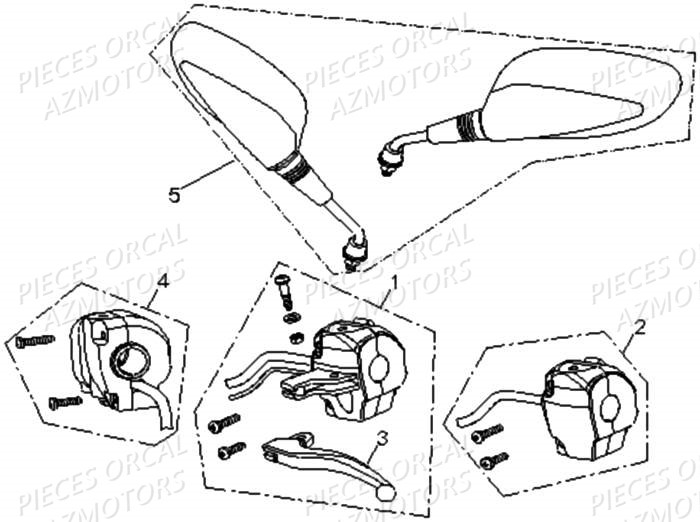 Commodo Retroviseurs ORCAL Pièces Orcal PIZZA 50cc 4 temps Liquide 