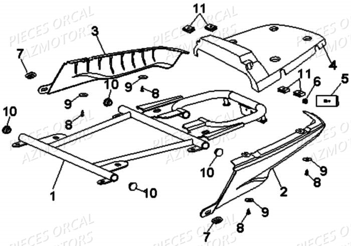 Flanc Arriere ORCAL Pièces Orcal PIZZA 50cc 4 temps Liquide 