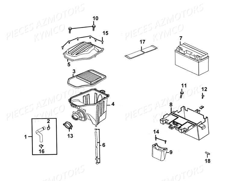 Batterie Boite A Air KYMCO Pièces Moto Kymco QUANNON 125 4T EURO III (RL25BA)