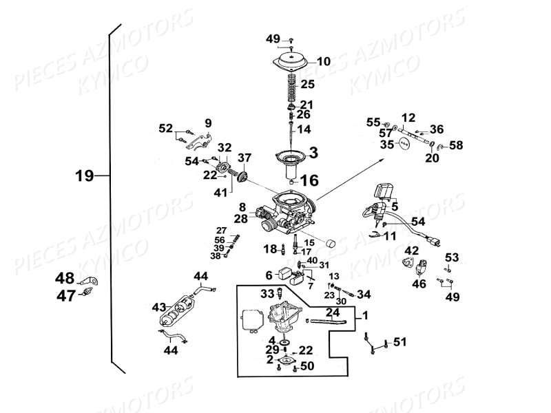 Carburateur KYMCO Pièces Moto Kymco QUANNON 125 4T EURO III (RL25BA)