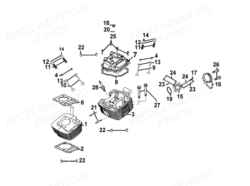 CULASSE_CYLINDRE KYMCO Pièces Moto Kymco QUANNON 125 4T EUROIII