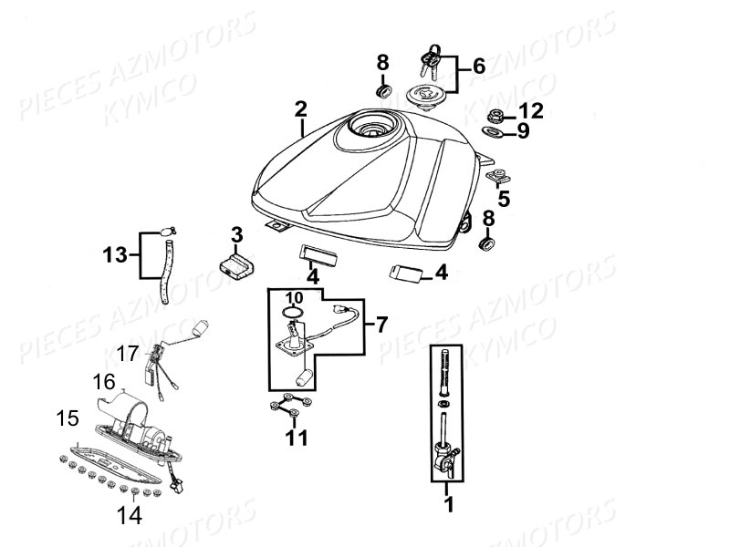 Reservoir KYMCO Pièces Moto Kymco QUANNON 125 4T EURO III (RL25BA)