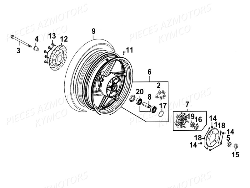 Roue Arriere KYMCO Pièces Moto Kymco QUANNON 125 4T EURO III (RL25BA)