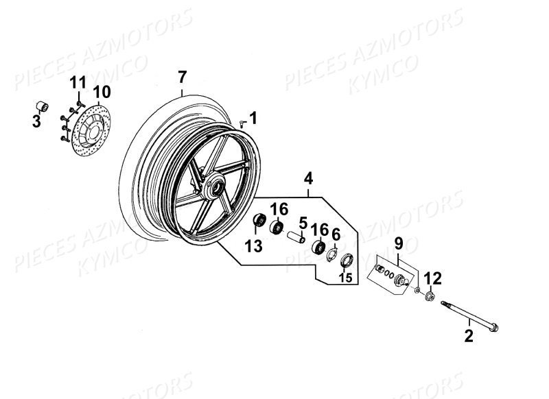 Roue Avant KYMCO Pièces Moto Kymco QUANNON 125 4T EURO III (RL25BA)