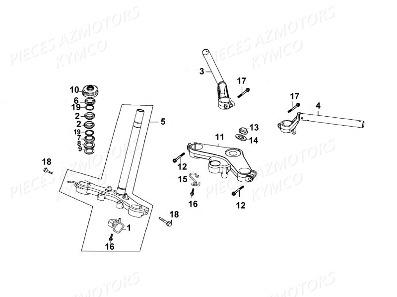 Te De Fourche Guidon KYMCO Pièces Moto Kymco QUANNON 125 4T EURO III (RL25BA)