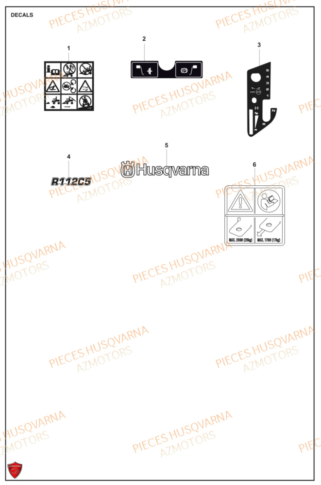 Autocollants HUSQVARNA PIECES TONDEUSE AUTOPORTEE R112C5 RIDER HUSQVARNA