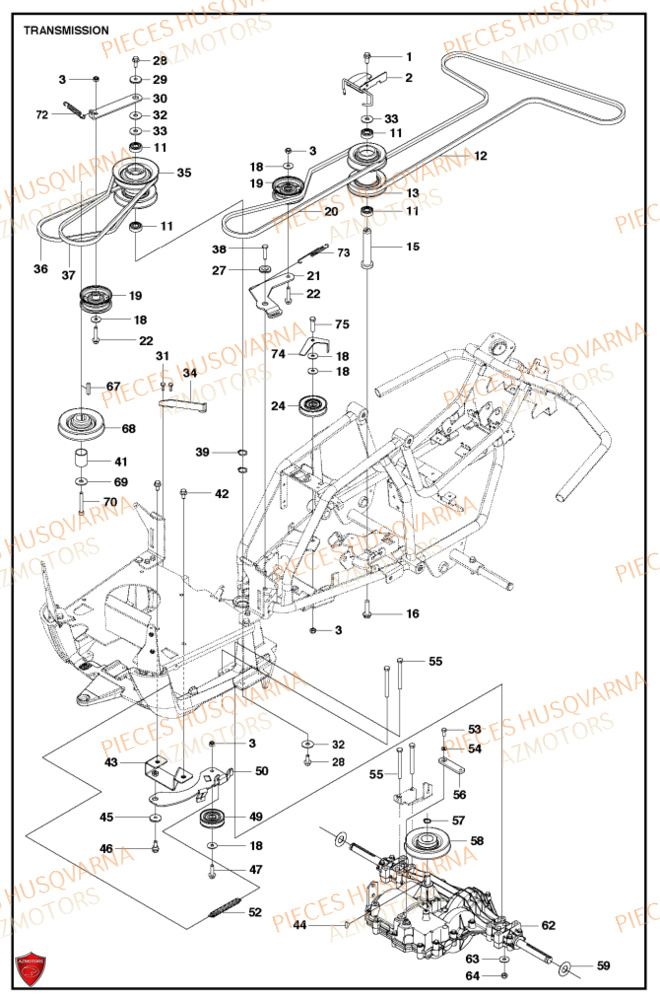 Transmission HUSQVARNA PIECES TONDEUSE AUTOPORTEE R112C5 RIDER HUSQVARNA