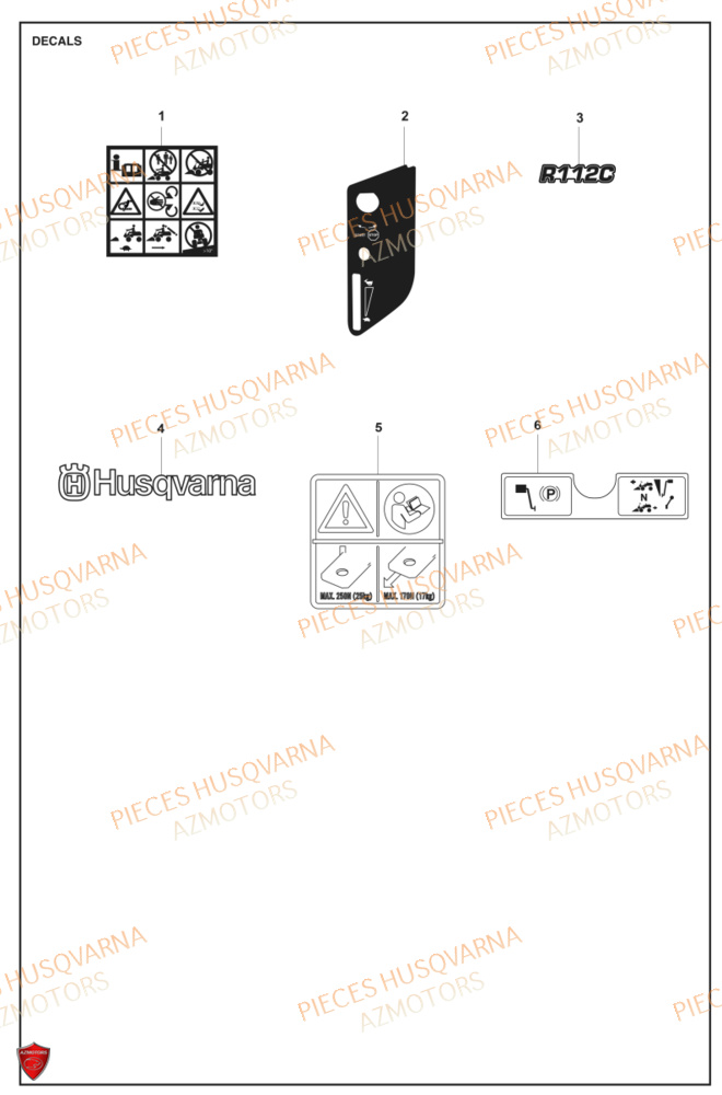 Autocollants HUSQVARNA PIECES TONDEUSE AUTOPORTEE R112C RIDER HUSQVARNA