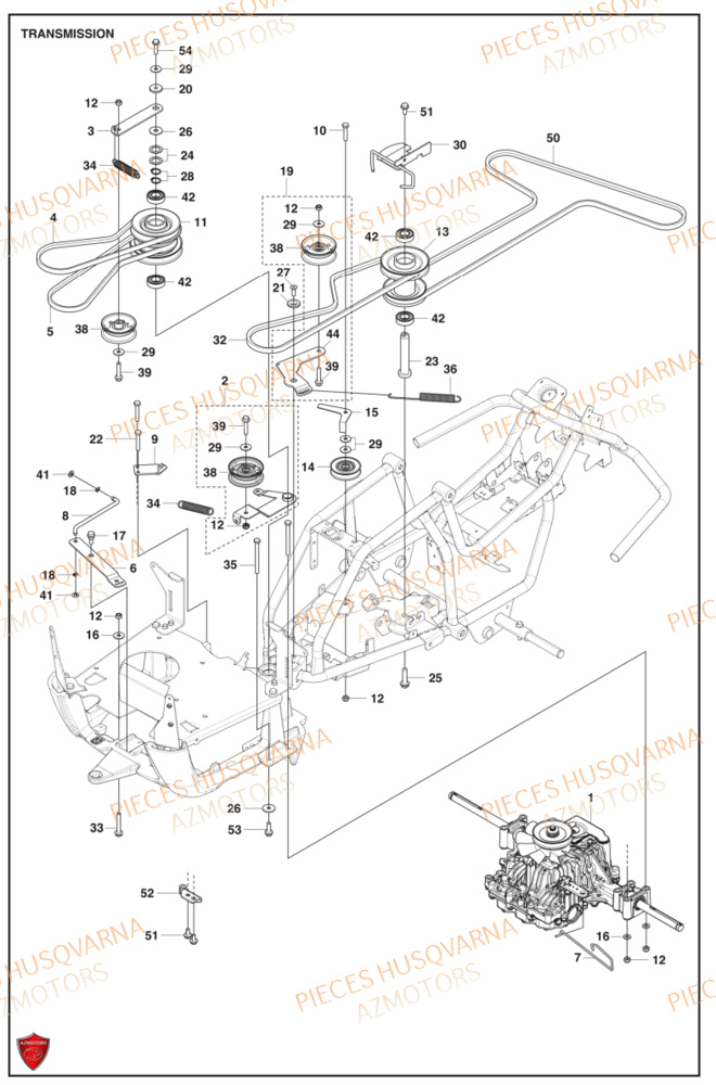Transmission HUSQVARNA PIECES TONDEUSE AUTOPORTEE R112C RIDER HUSQVARNA