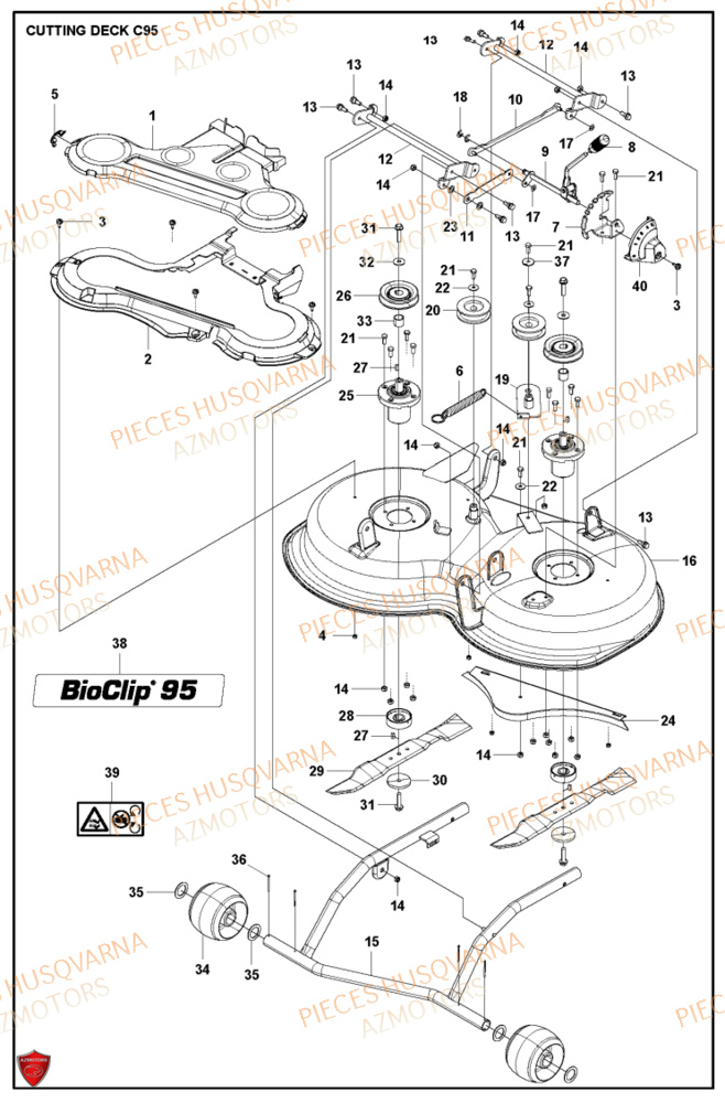 95cm Cutting Deck HUSQVARNA PIECES TONDEUSE AUTOPORTEE R115C RIDER HUSQVARNA