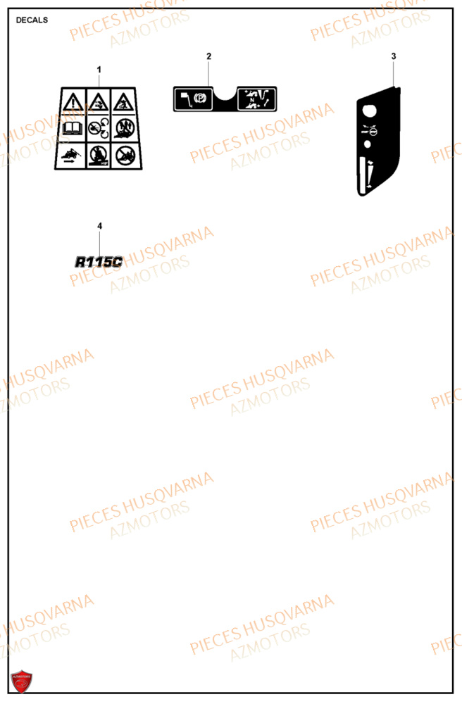 Autocollants HUSQVARNA PIECES TONDEUSE AUTOPORTEE R115C RIDER HUSQVARNA
