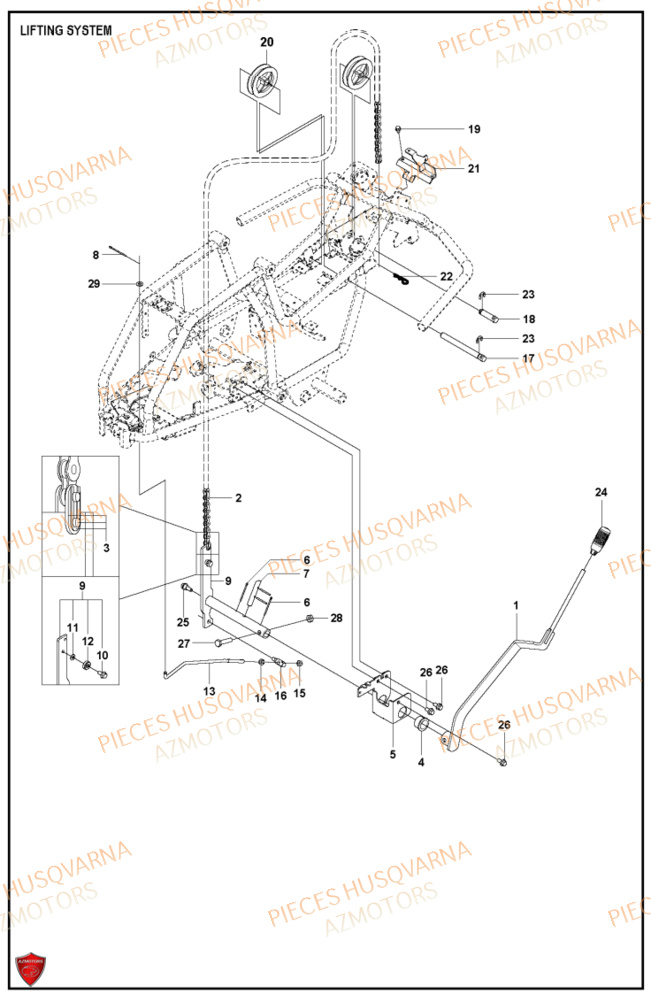 Levage De  Tondeuse Et De Carter HUSQVARNA PIECES TONDEUSE AUTOPORTEE R115C RIDER HUSQVARNA