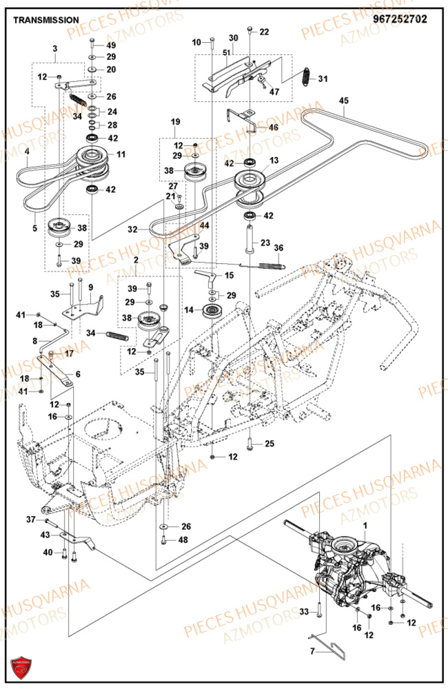 Transmission 2 HUSQVARNA PIECES TONDEUSE AUTOPORTEE R115C RIDER HUSQVARNA