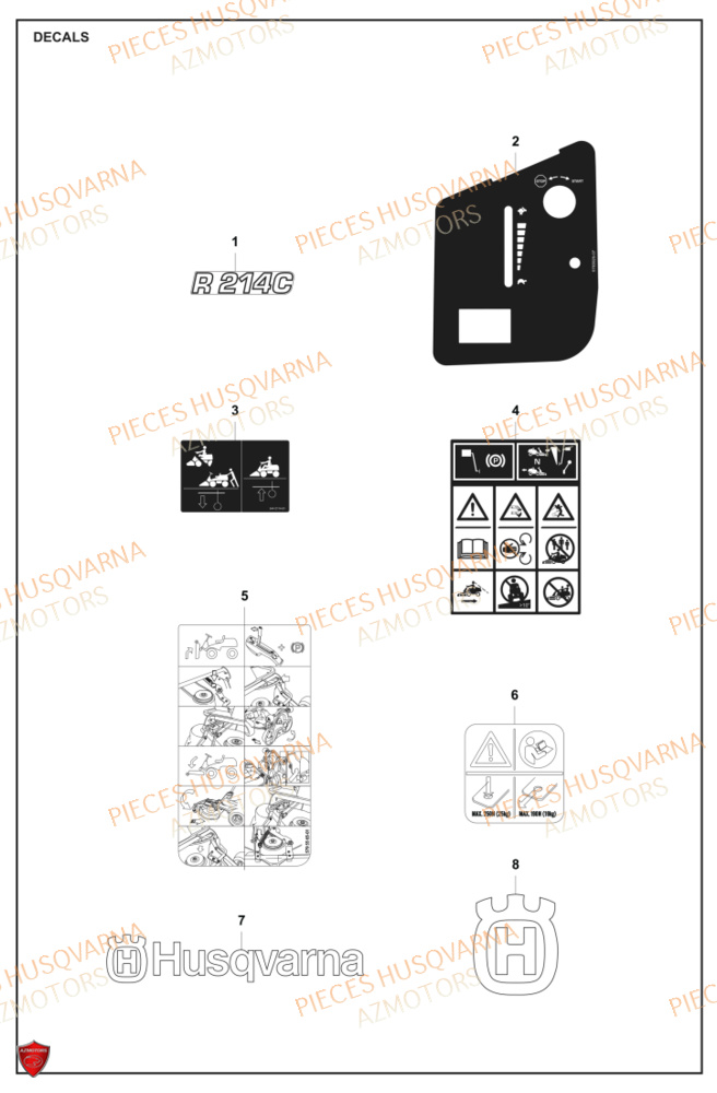 Autocollants HUSQVARNA PIECES TONDEUSE AUTOPORTEE R214C RIDER HUSQVARNA