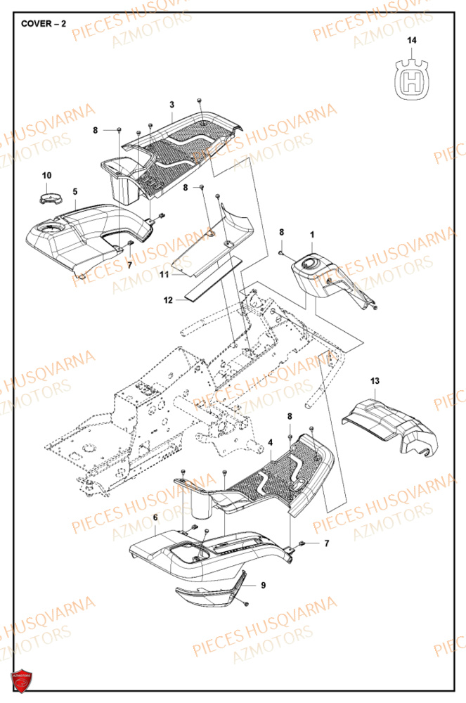 Couvercle 2 HUSQVARNA PIECES TONDEUSE AUTOPORTEE R214C RIDER HUSQVARNA