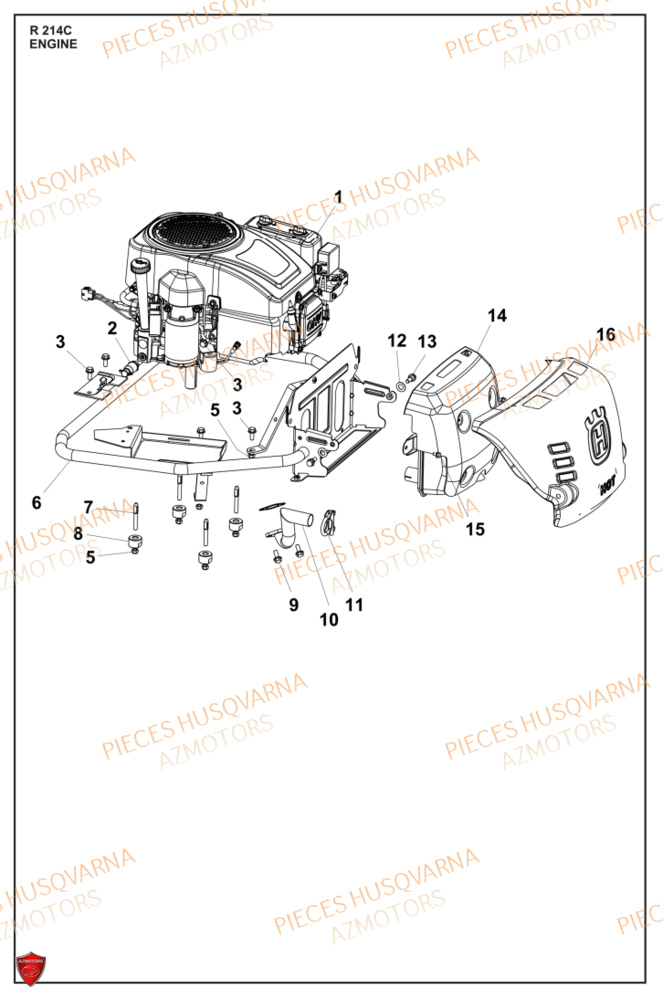 Moteur HUSQVARNA PIECES TONDEUSE AUTOPORTEE R214C RIDER HUSQVARNA