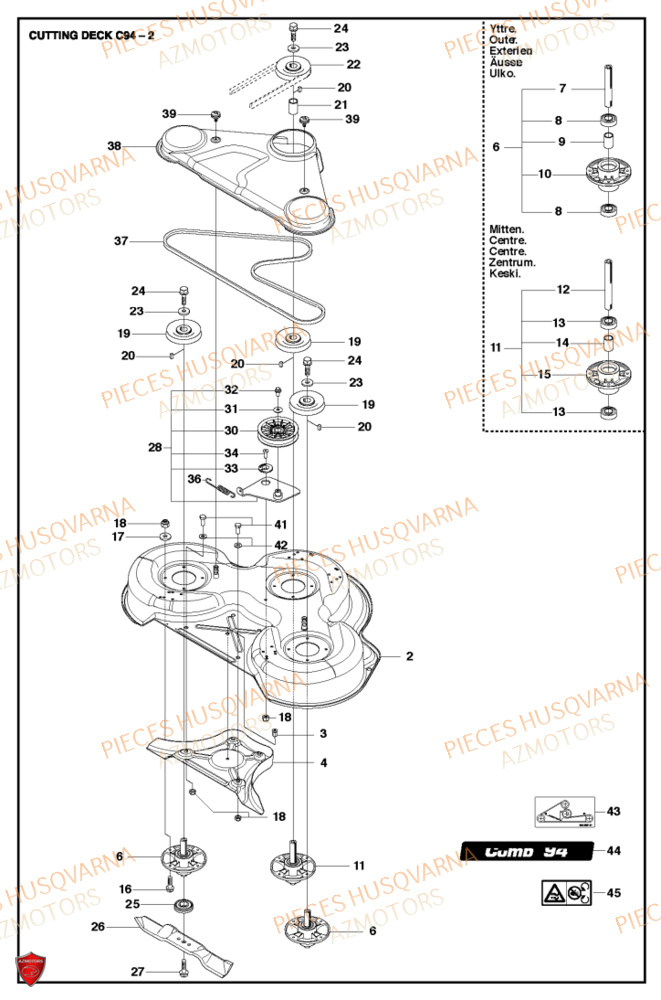 Unite De Coupe De 94 Cm 2 HUSQVARNA PIECES TONDEUSE AUTOPORTEE R214C RIDER HUSQVARNA