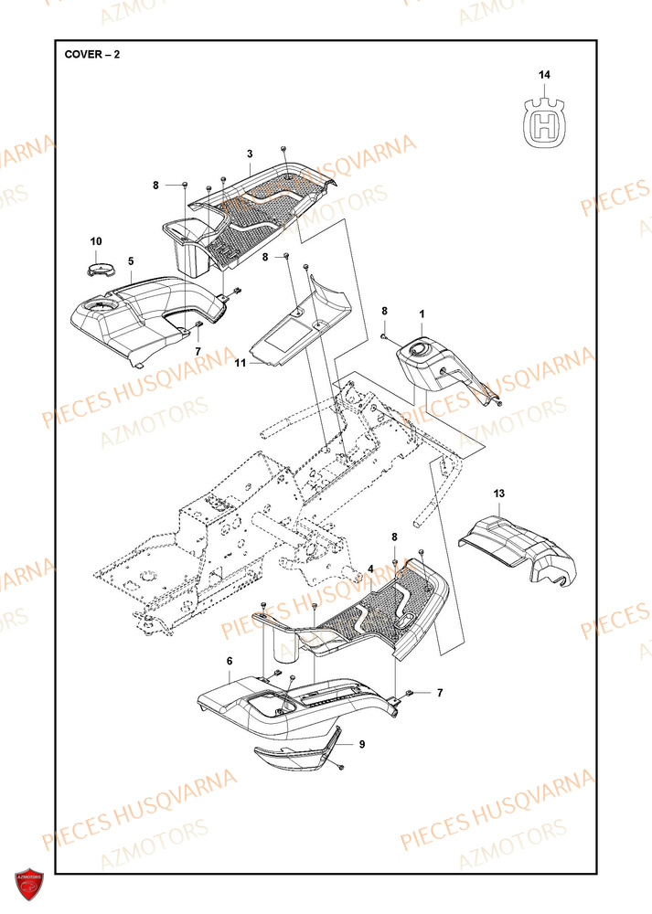 Couvercle 2 HUSQVARNA PIECES TONDEUSE AUTOPORTEE R214TC Comfort edition HUSQVARNA