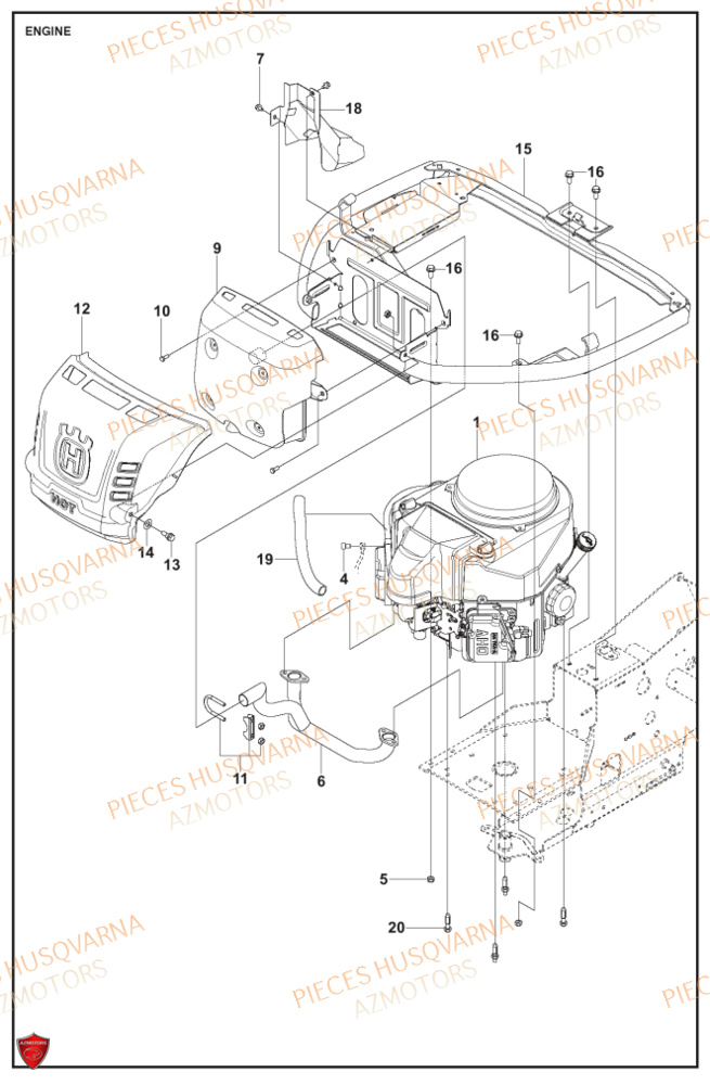 Moteur HUSQVARNA PIECES TONDEUSE AUTOPORTEE R316TXAWD RIDER HUSQVARNA