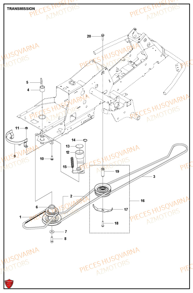 Transmission 1 HUSQVARNA PIECES TONDEUSE AUTOPORTEE R316TXAWD RIDER HUSQVARNA