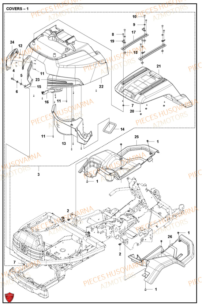 Couvercle 1 HUSQVARNA PIECES TONDEUSE AUTOPORTEE R420TSXAWD RIDER HUSQVARNA