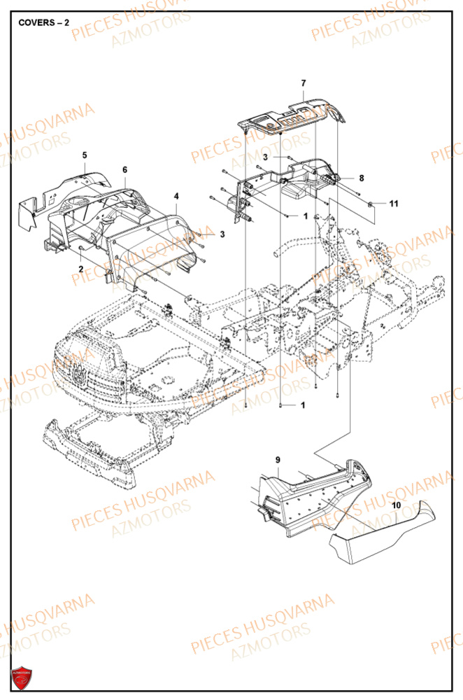 Couvercle 2 HUSQVARNA PIECES TONDEUSE AUTOPORTEE R420TSXAWD RIDER HUSQVARNA