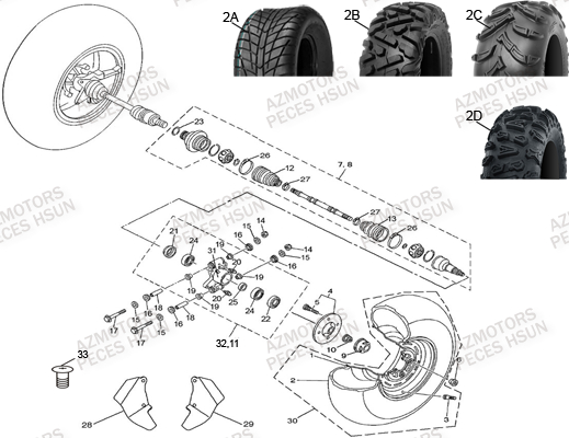 ESSIEU_ARRIERE HSUN Pièces Quad HSUN R7 4x4 EFI