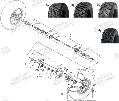 ESSIEU_AVANT HSUN Pièces Quad HSUN R7 4x4 EFI