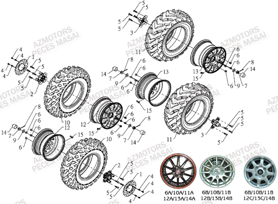 ENSEMBLE_ROUES MASAI Pièces Quad R700-R700 DRIFT/OFF ROAD