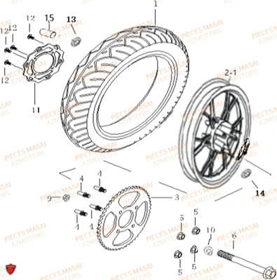 Roue Arriere MASAI Pièces Moto RAZER 50cc