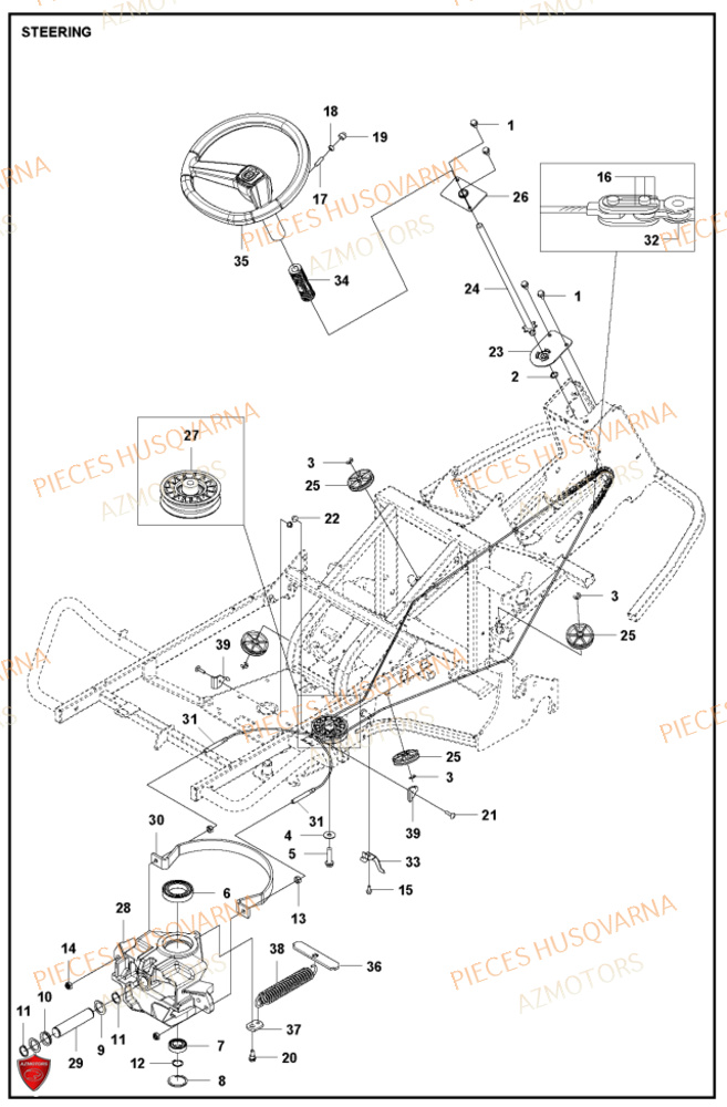 Direction HUSQVARNA PIECES TONDEUSE AUTOPORTEE RC318T HUSQVARNA