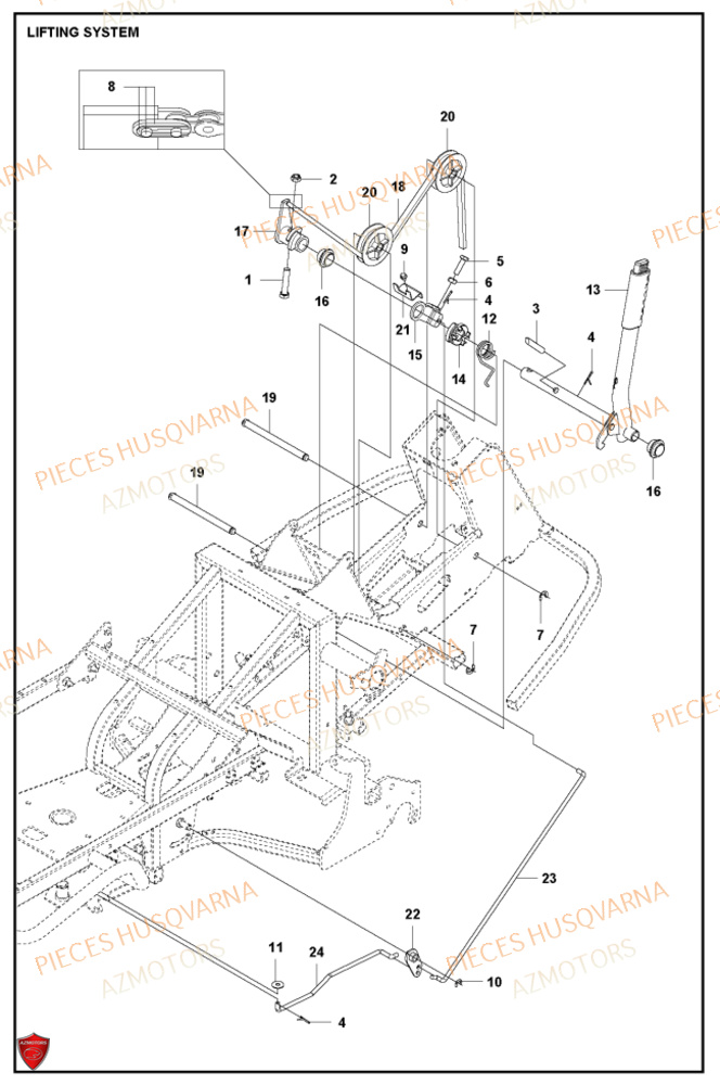 Levage De Tondeuse  Et De Carter HUSQVARNA PIECES TONDEUSE AUTOPORTEE RC318T HUSQVARNA
