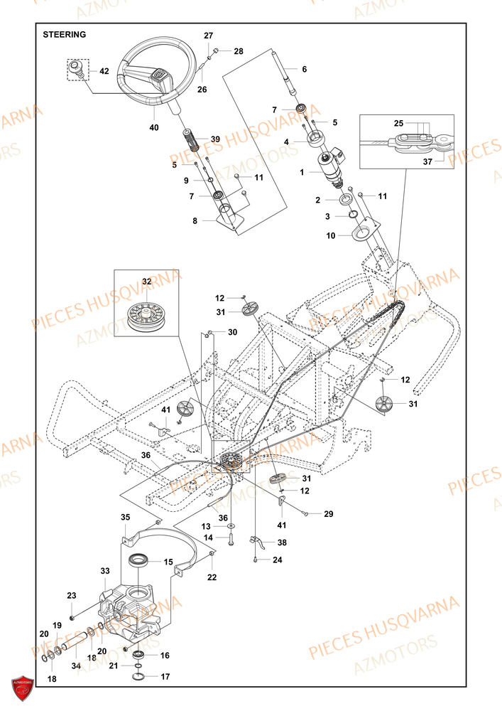 Direction HUSQVARNA PIECES TONDEUSE AUTOPORTEE RC 320TS AWD RIDER HUSQVARNA