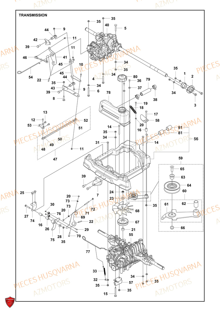 Transmission HUSQVARNA PIECES TONDEUSE AUTOPORTEE RC 320TS AWD RIDER HUSQVARNA