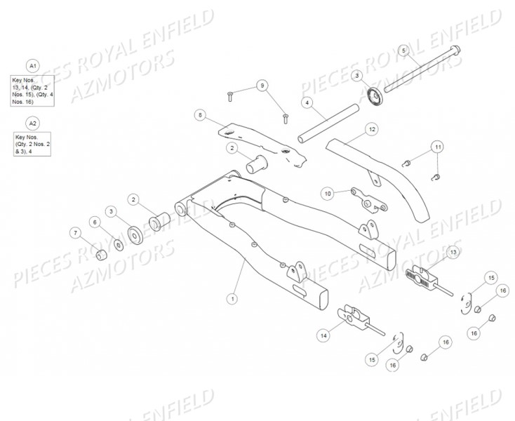 BRAS_OSCILLANT ROYAL ENFIELD Pieces ROYAL ENFIELD CLASSIC 500 REDDITCH (E4) RED / BLUE / GREEN (2017-2019)