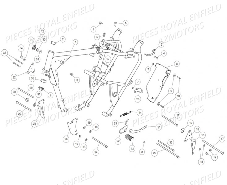 CADRE_1 ROYAL ENFIELD Pieces ROYAL ENFIELD CLASSIC 500 REDDITCH (E4) RED / BLUE / GREEN (2017-2019)