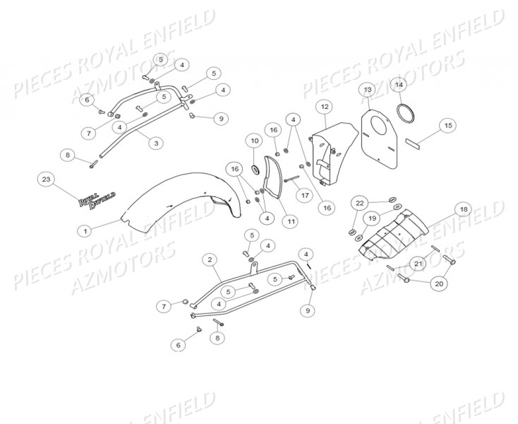 Garde Boue Ar ROYAL ENFIELD Pieces ROYAL_ENFIELD CLASSIC 500 REDDITCH (E4) RED / BLUE / GREEN (2017-2019)

