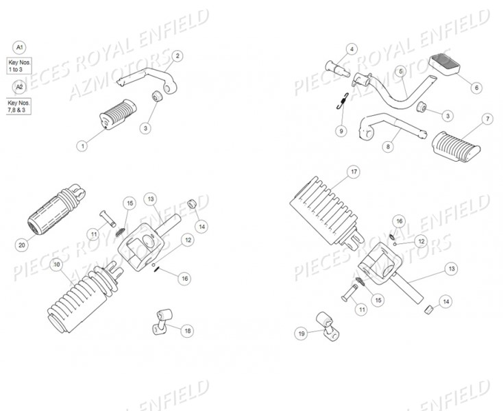 REPOSE_PIEDS_AVANT_ET_ARRIERE ROYAL ENFIELD Pieces ROYAL ENFIELD CLASSIC 500 REDDITCH (E4) RED / BLUE / GREEN (2017-2019)